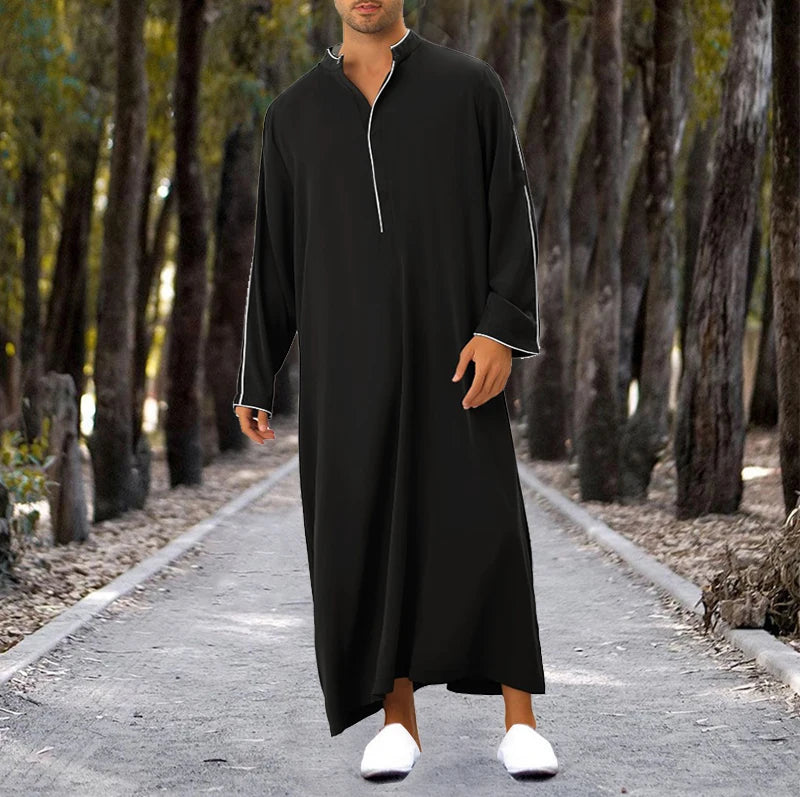 Loose Muslim Kaftan Robe Middle East Men Long Sleeve Arab Islamic Solid Color Maxi Dubai Abaya Jubba Thobe Robes Clothing