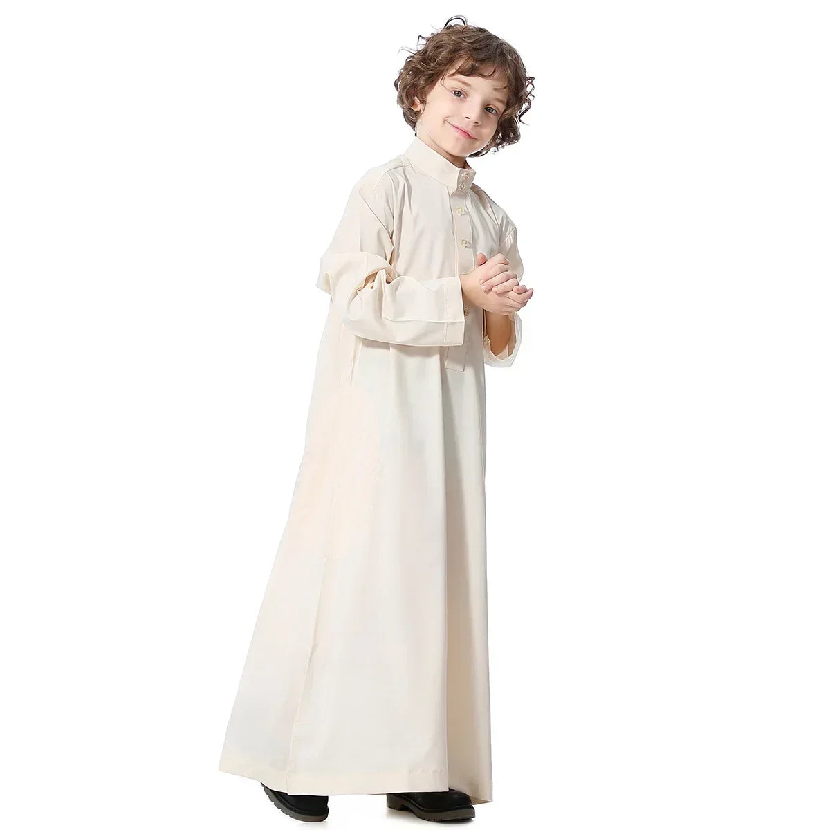 Solid Stand Collar Boys Kids Islamic Muslim Juba Kaftan Robe Arabian Dubai Qatar Children Long Dress Singel-Breasted Abaya Robe