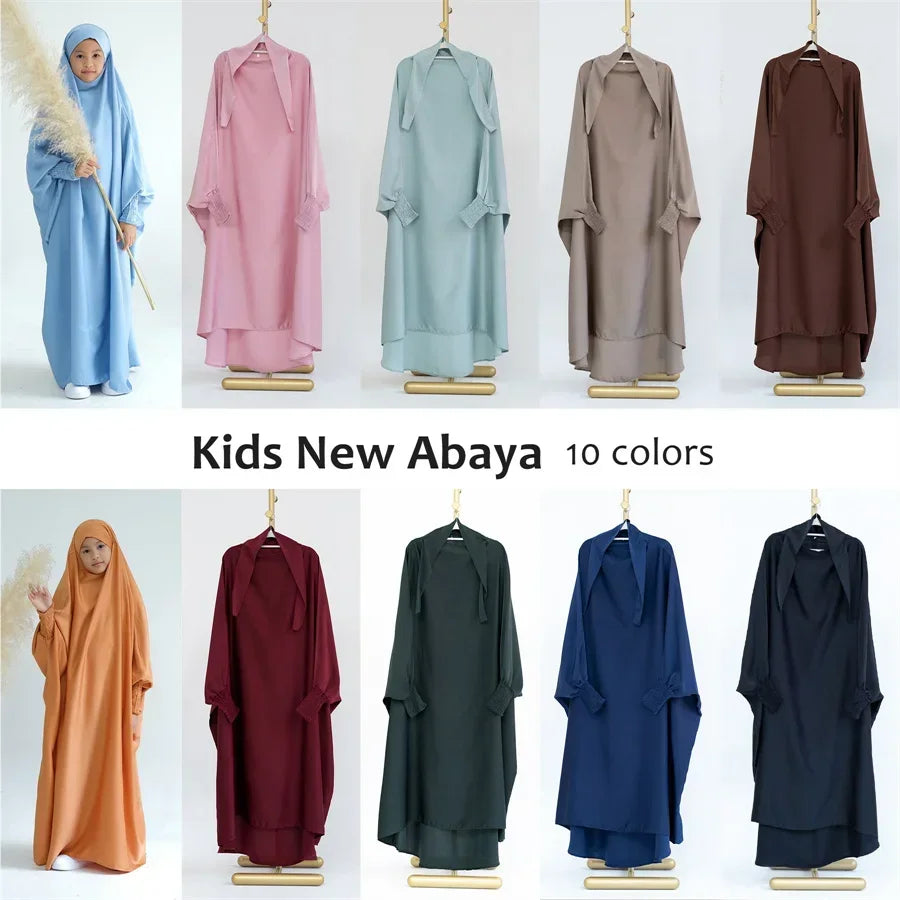 Muslim Kids Girls Hijab Dress Eid Hooded Overhead Dress Abaya Islam Prayer Garment Clothing Arab Robe Khimar Robe Eid Ramadan