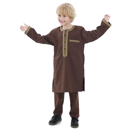 Muslim Saudi Arab Boys Robe Dishdasha Kids Abaya Kaftan Prayer Islam Clothing Long Sleeve Thobe Middle East Teenage Dress Dubai