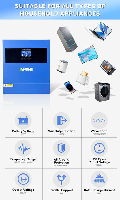 6.2KW 4KW 48V 24V Hybrid Solar Inverter MPPT Pure Sine Wave On/Off Grid Inversor 230V Built-in 120A 100A Solar Charger PV 500V