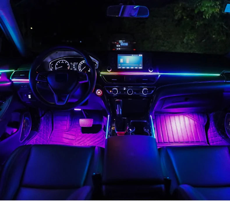 10/14/18 in 1 Led Car Ambient Lights 213 64 Color RGB Symphony Streamer Bluetooth Rainbow Acrylic Strips Atmosphere Lamp Kit 12V