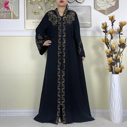 New Muslim Abayas For Women Long Sleeved Dress Dubai Lady Elegant Long Dress Islam Clothing African Abaya Loose Robe With Turban