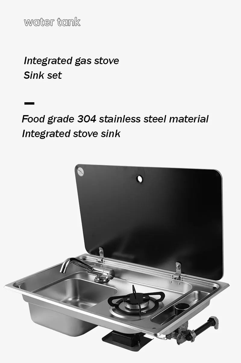 RV Gas Stove Multifunctional Folding With Sink Kitchen Gas Stove Sink Two-In-One Caravan Hidden Single-Head Stove For Outdoors