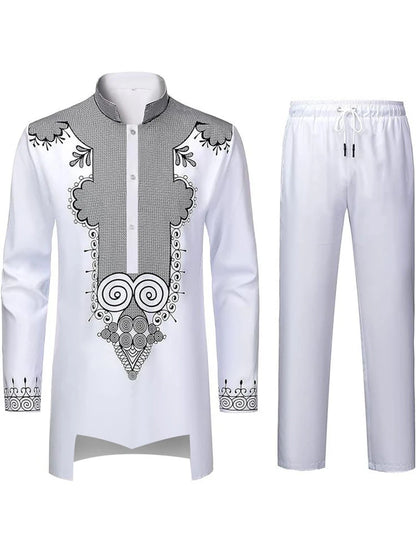 Muslim Robe Navy Blue Long-Sleeved Trousers The Traditional Dress of Arab Men 3D Pattern Printing Black White Yellow