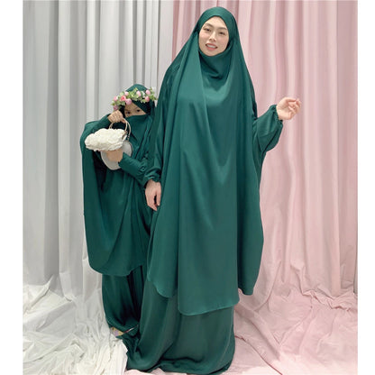 2PCS Muslim Kids Girls Khimar Skirt Set Islamic Prayer Garment Clothing Niqab Burqa Saudi Arabic Child Dress Hijab Robe Abaya