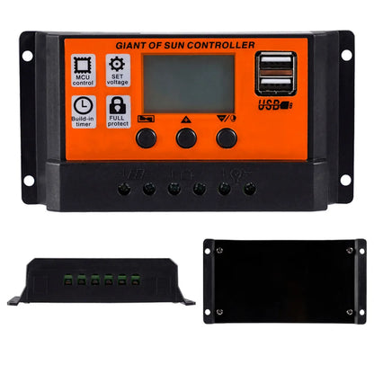 100A/80A/60A/30A/10A PWN Auto Solar Charge Controller Dual USB LCD Display Output 5V Auto Solar Panel Battery Charge Regulator