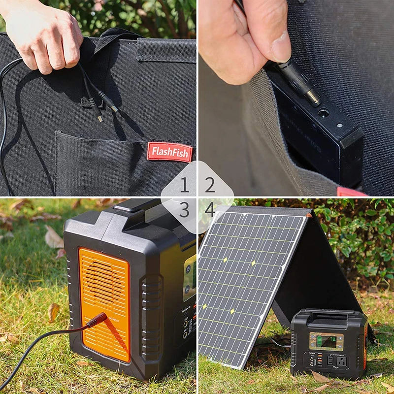 FF Flashfish 100W 18V Portable Solar Panel 5V USB Foldable Solar Cell Battery Charger Monocrystalline Outdoor Power Supply RV