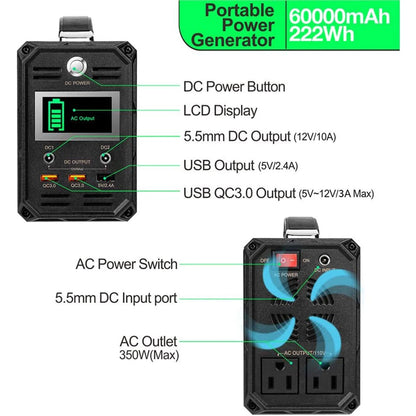 FF Flashfish G300 300W Solar Generator 222Wh Portable Power Station 60000mAh Rechargeable Lithium Battery Bank for Solar Panel