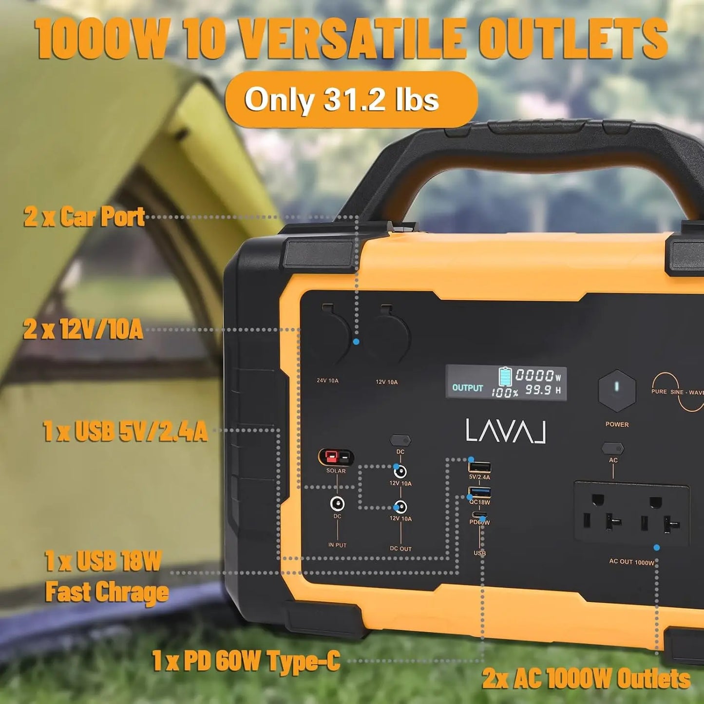 Portable Power Station 600W, 647Wh Backup Lithium Battery, 120V/600W AC Outlet, Solar Generator for Home, Outdoor, Camping