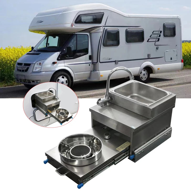 RV Stainless Steel Sink With Gas Stove Slide Out Kitchen For Camper Trailer Caravan Motorhome