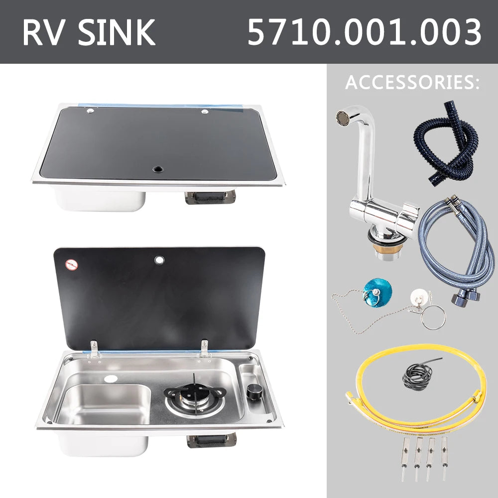 Wholesale RV Sink and Burner Cooktop Stove Hob Combo with Tempered Glass Lid for Caravan Camper Boat Yacht