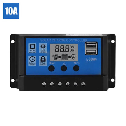 Solar Charge Controller 12V/24V Lithium Lead-acid Battery Solar Controller PMW Charging Management Solar Charger Regulator 10A