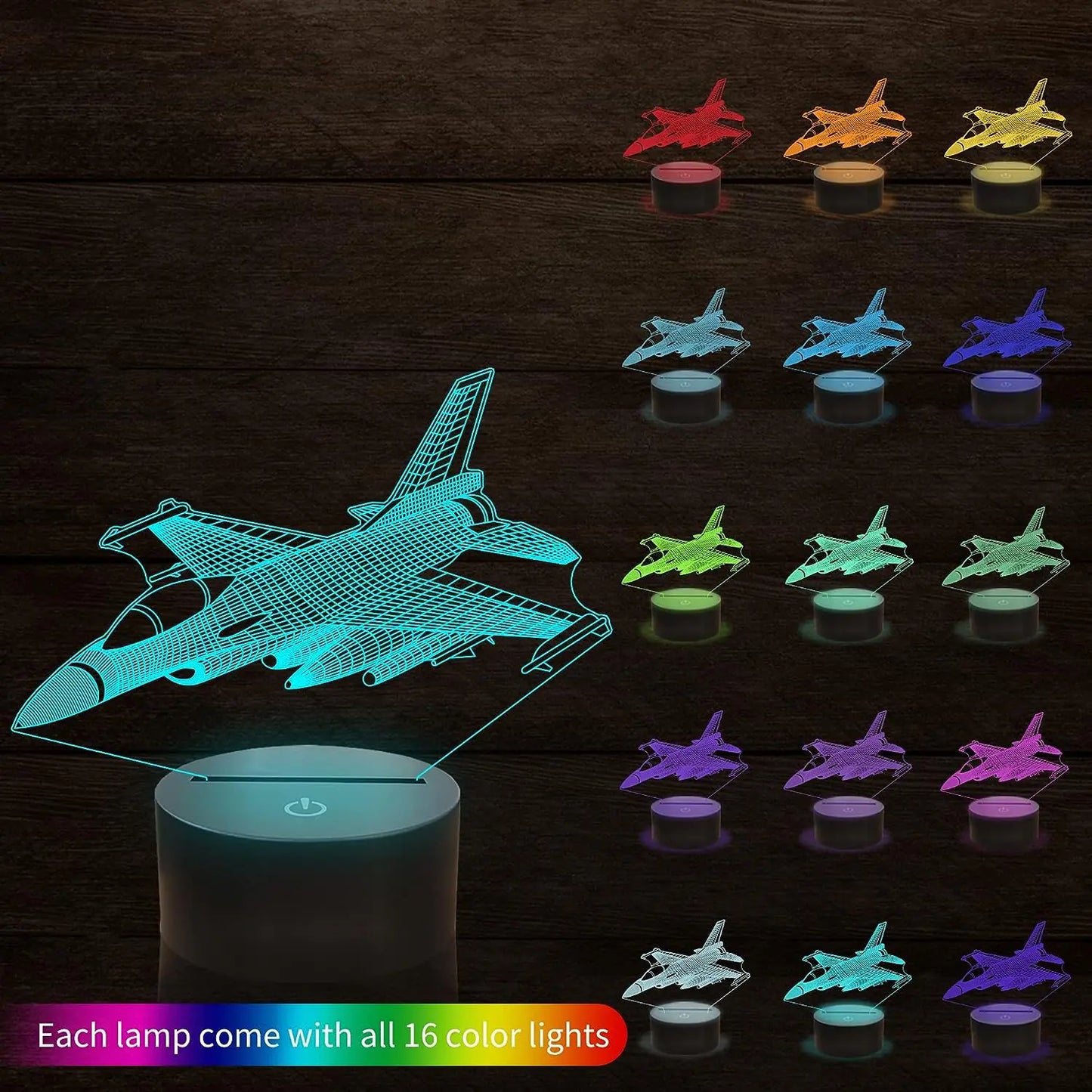 3D Visual Airplane Night Light Aircraft LED Desk Lamp 16 Colors Change Smart Touch Remote Control LED Bedside Table Desk Lamp