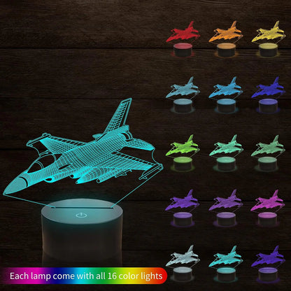 3D Visual Airplane Night Light Aircraft LED Desk Lamp 16 Colors Change Smart Touch Remote Control LED Bedside Table Desk Lamp