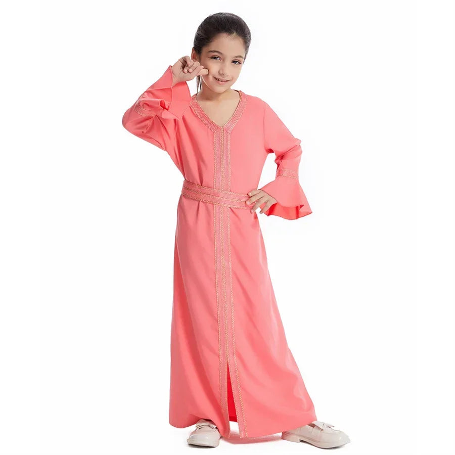 Ramadan Kaftan Abaya for Kids Girls Turkey Muslim Long Dress Islam Saudi Arabia Clothing Eid Robe Gowns Children Kimono Caftan