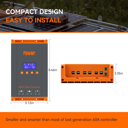 PowMr New 60A MPPT Solar Charge Controller 12V/24V/36V/48V LCD Dispaly Max Solar Panel PV 160V Support Parallel and Max 12 Units