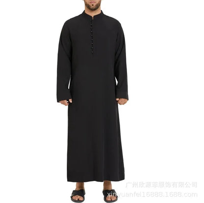 Abaya Dubai Men's Muslim Loose Stand Collar New Saudi Round Collar Hui Robe Arab Middle East Men's Clothing