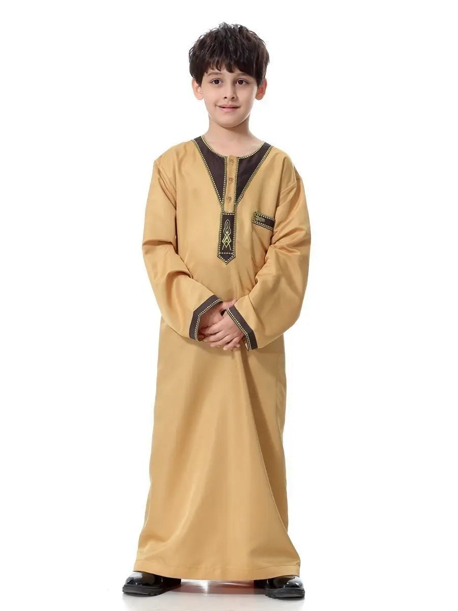 Muslim Boys Jubba Thobe Middle East Arabic Embroidered Ethnic Style Kids Abaya Long Dress Islamic Teenager Robe Djellaba Caftan