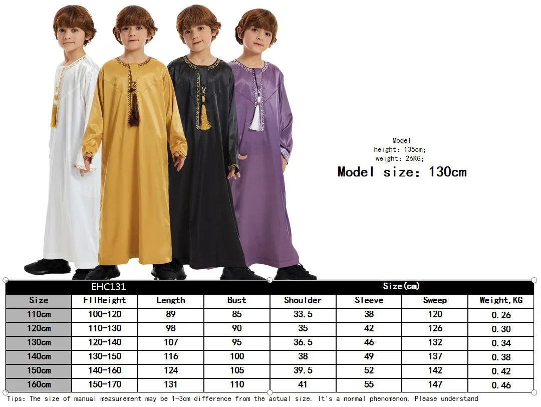 Traditional Children Muslim Clothing Kids Middle Eastern Abaya Jubba Thobe Boy Long Dress Robe Embroidery Kaftan Ramadan Caftan