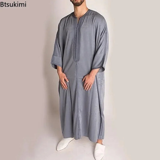 Durable Kaftan Arab Muslim Robe Men Jubba Thobe Long Sleeve Dubai Islamic Ethnic Gown Nightshirts Fashion Loose Casual Clothes