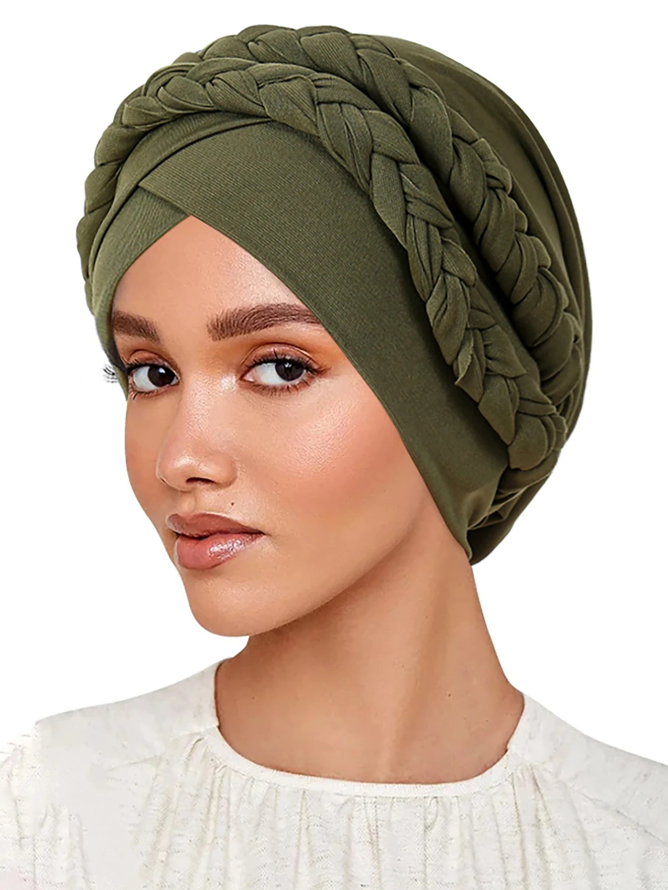 Trendy Braid Muslim Turban Cap Solid Color Women Hijabs Islamic Chemo Cap Head Scarf Ladies Head Wrap Cover Hijab Scarf