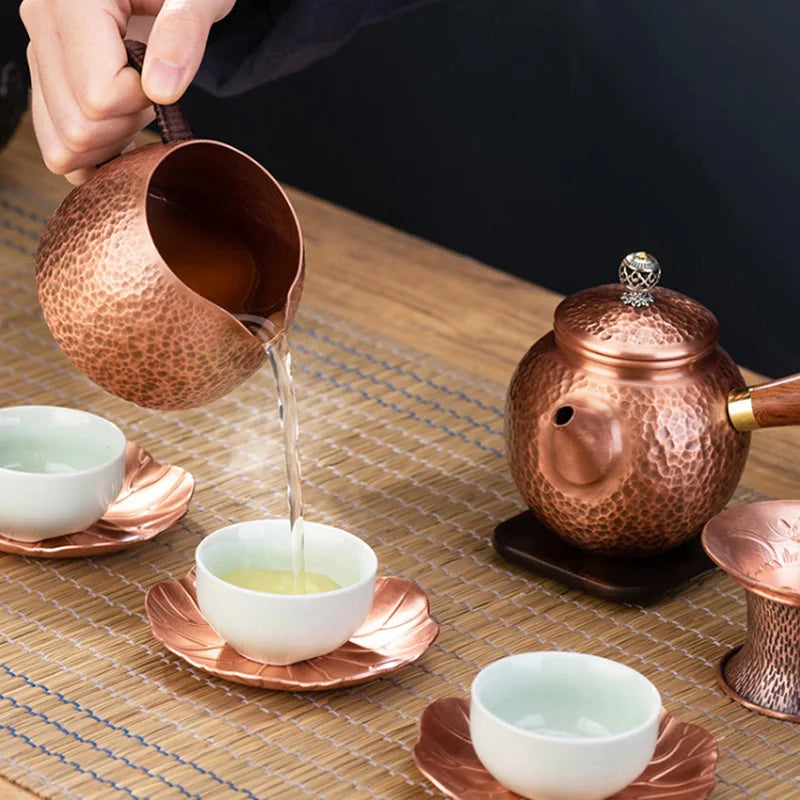 GIANXI Red Copper Teapot Chinese Tea Ceremony Handmade Pure Tea Kung Fu Tea Copper Teawear Retro Keep In Good Health Tea Kettle