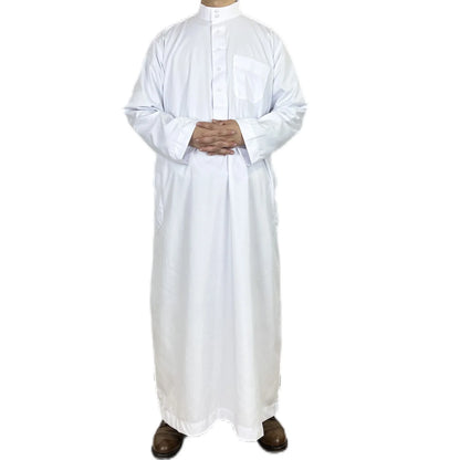 Polyester Muslim Men's Robes Qatar Stand Collar Robe Pocket Design Arab Middle Eastern Menswear Muslim Fashion  Arabic