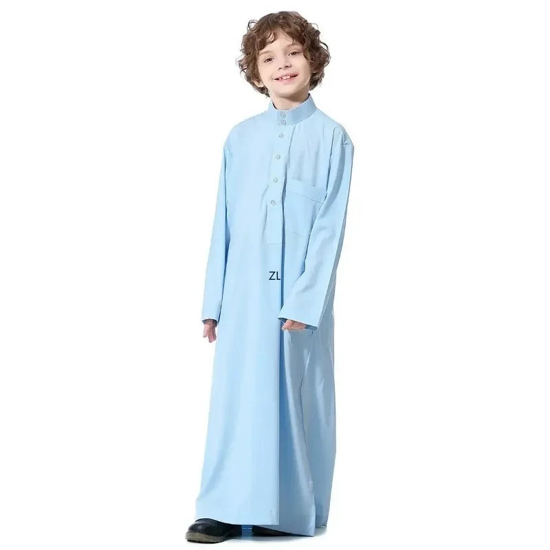 Muslim Saudi Kids Boys Dishdasha Long Sleeve Robe Thobe Dubai Islamic Abaya Middle East Arab Clothing Child Dress Kaftan Caftans