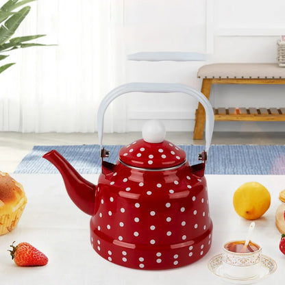 Enamel Kettle Red Polka Dot Durable Heating Water Kettle Lovely Enamel Teapot Kitchen Teapot Metal Tea Kettle For Home