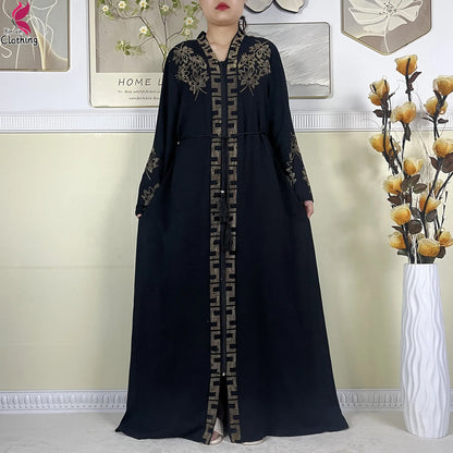 New Muslim Abayas For Women Long Sleeved Dress Dubai Lady Elegant Long Dress Islam Clothing African Abaya Loose Robe With Turban