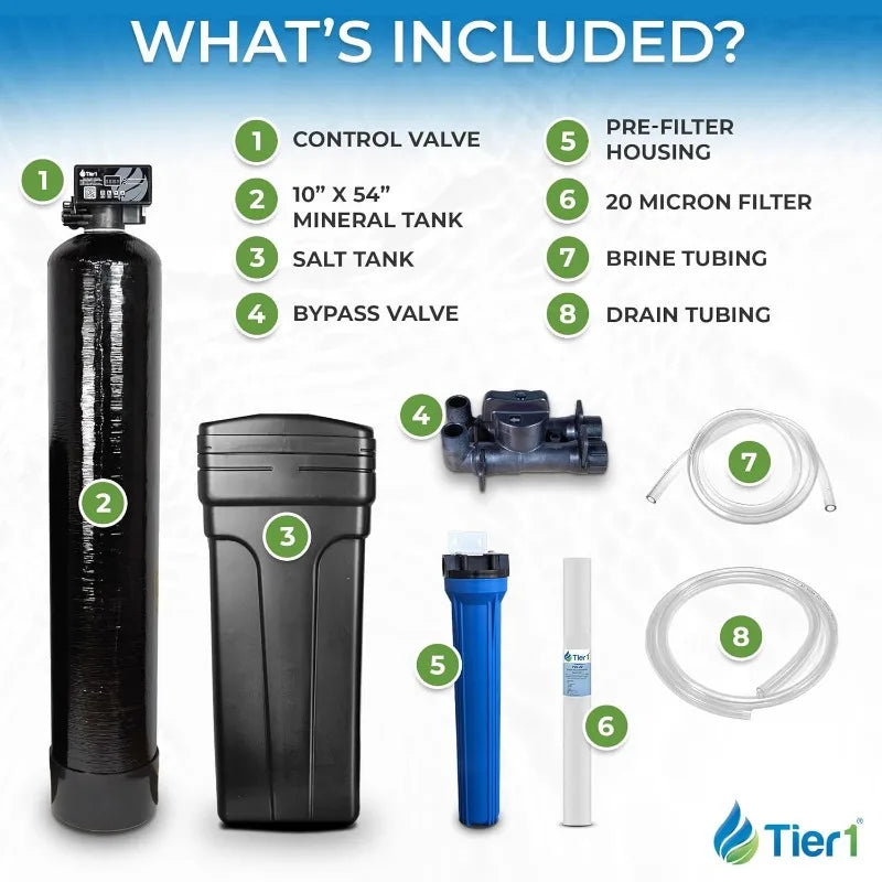 Tier1 Whole House Water Softener System 48,000 Grain High Efficiency With Sediment Pre-filter | Pre-filled mineral tank