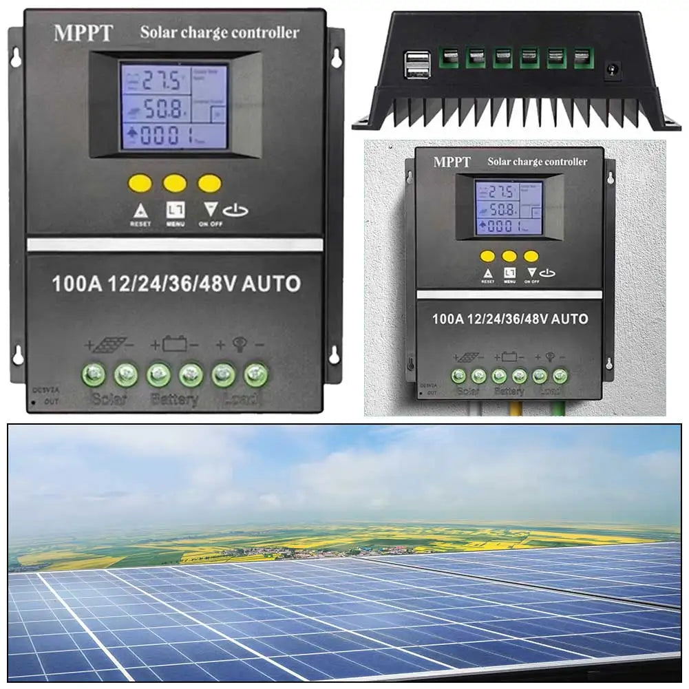 100A MPPT Solar Charge Controller Solar Panel Regulator LCD Display Auto Solar Charge Controller 12V 24V 36V 48V for Solar Panel