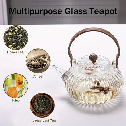 Pumpkin Shaped Glass Teapot 27oz (800ml), Mini Kettle For Blooming Tea Pot,  Accessories tea pot set