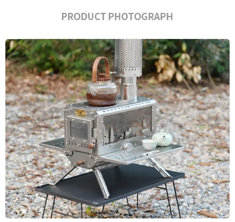 Camping Firewood Stove Outdoor Tent Heating Stove Picnic Cooking wood Stove with Chimney Furnace