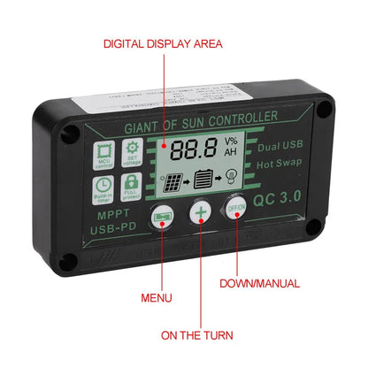 10/20/30/40/50/60/70/80/90/100A MPPT Solar Charge Controller 12V/24V Dual USB Auto Display Solar Panel Regulator Controller