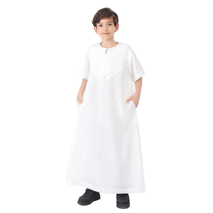 Ramadan Eid Muslim Solid Color Robe Islamic Arab Children Long Sleeve Dress Jubba Thobe Abaya Dubai Boys Clothing Turkey 2025