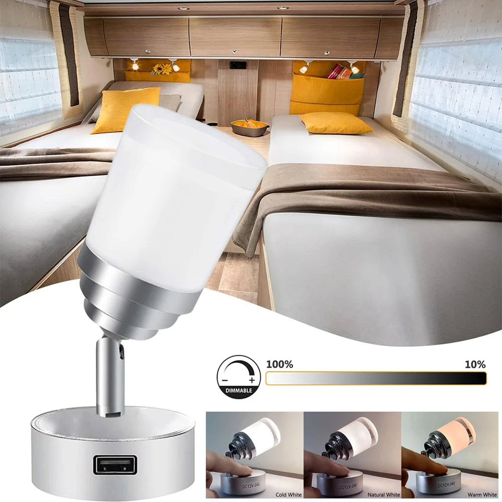 DC12-24V LED Reading Spot Lights 3 Color Touch Switch RV Interior LED Lighting Camper Van Caravan Boat Bedside Lamp Wall Lights