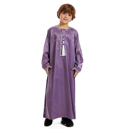 Luxury Muslim Thobe Boys Saudi Dress Kids Islamic Clothing Turkish Arab Dubai Black White Yellow Abaya Children TH881