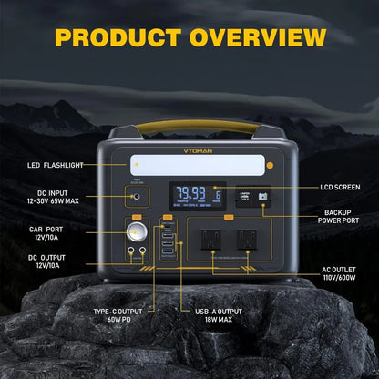 600W Portable Power Station LFP Battery Powered Generator with 2x 600W AC Outlets (Surge 1200W) 4x USB ports 3x DC Output