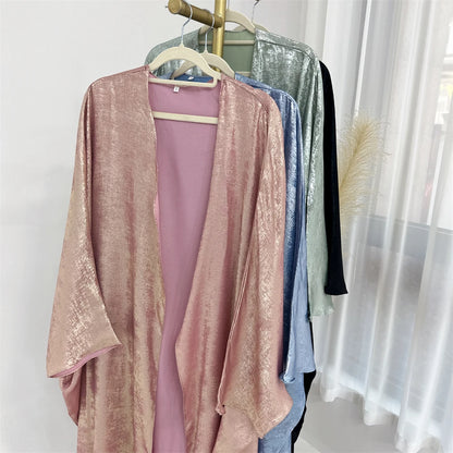 Eid Satin Batwing Kimono Abaya Dubai Luxury Kaftan Islam Muslim Modest Dress for Women Kebaya Caftan Marocain Femme Musulmane