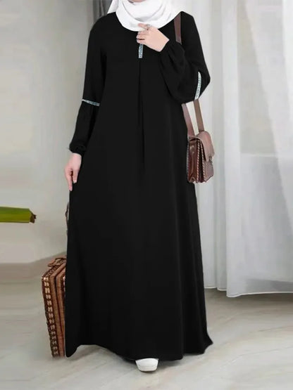 Casual Sequin Sundress Muslim Dress Women Stretch Cuff  Kaftan Lislamic Clothing Arabian Dubai Abayas Women Clothes Musulmane