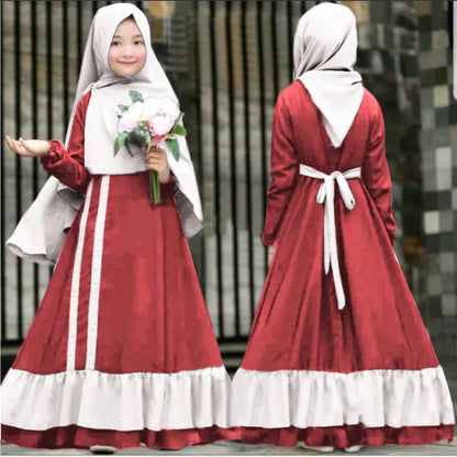 Abaya Kaftan Islamic Clothing Muslim Prayer Garment Dress Arab Middle Eastern Prayer Hijab Teen Girl Simple Two-Piece Suits Kids