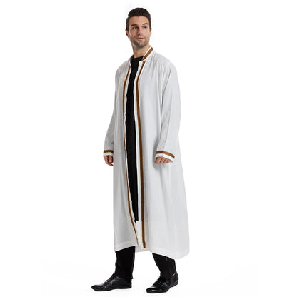 Men Open Abaya Muslim Saudi Jubba Thobe Islamic Clothing Ramadan Kimono Long Sleeve Robe Caftan Dubai Stand Collar Arabic Dress