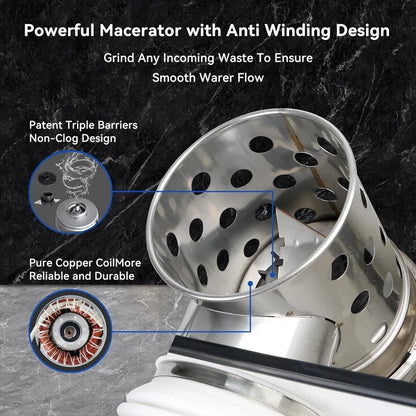 Macerator Pump 600W Toilet Upflush Sewage Grinder Pump System up to 30 ft for Basement Full Bathroom and Off-Grid RV Home