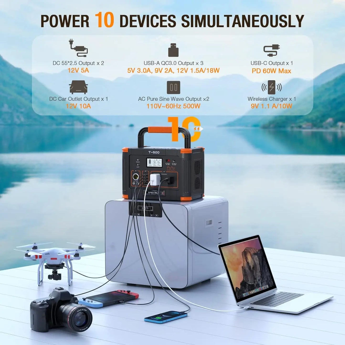 Portable Power Station Solar Powered Generator with  AC Outlet PD Fast Charging Backup Lithium Battery