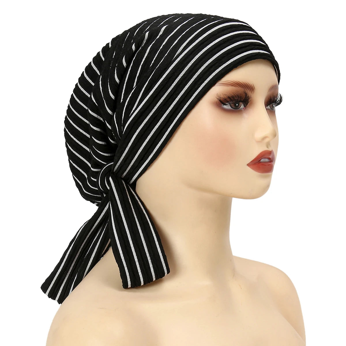 Trendy Stripe Turban Cap Women Muslim Hijab Islamic Chemo Cap Head Scarf Ladies Head Wrap Cover Hijab Scarf