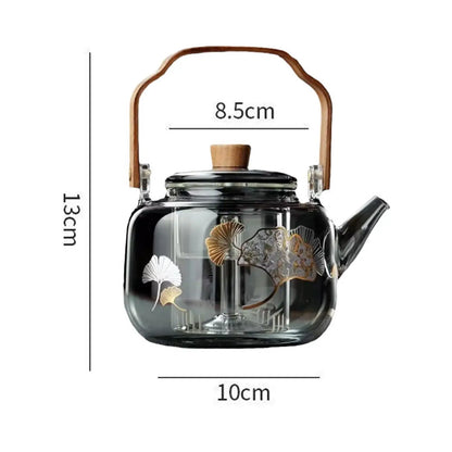 Glass Teapot Safe Clear 1000ml Kung Fu Tea Hand Blowing Tea Kettle with Tea Strainer for Home Camping Valentines Day Gifts BBQ