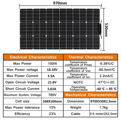 100 Watt Solar Panel 200w 300w 400w Flexible PET Photatic Monocrystalline Cell 12V 24V Battery Charger 1000w Home Solar Panel