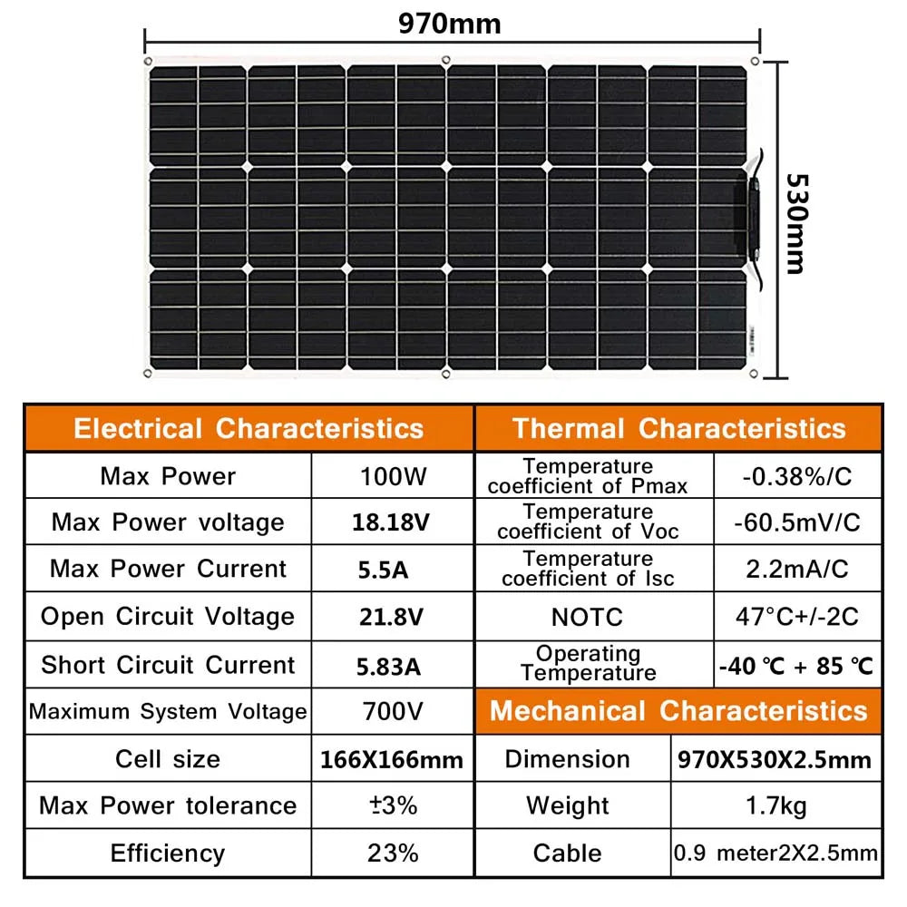 100 Watt Solar Panel 200w 300w 400w Flexible PET Photatic Monocrystalline Cell 12V 24V Battery Charger 1000w Home Solar Panel